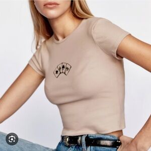 Reformation NWOT Beige Tee with Artistic Graphic